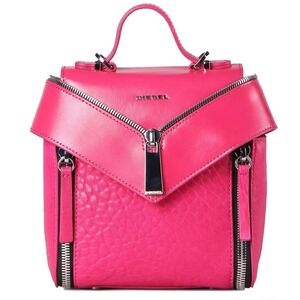 Diesel Le-Zipper Le-Trasy Hot Pink Leather Mini Backpack Zip Detail Retail $400